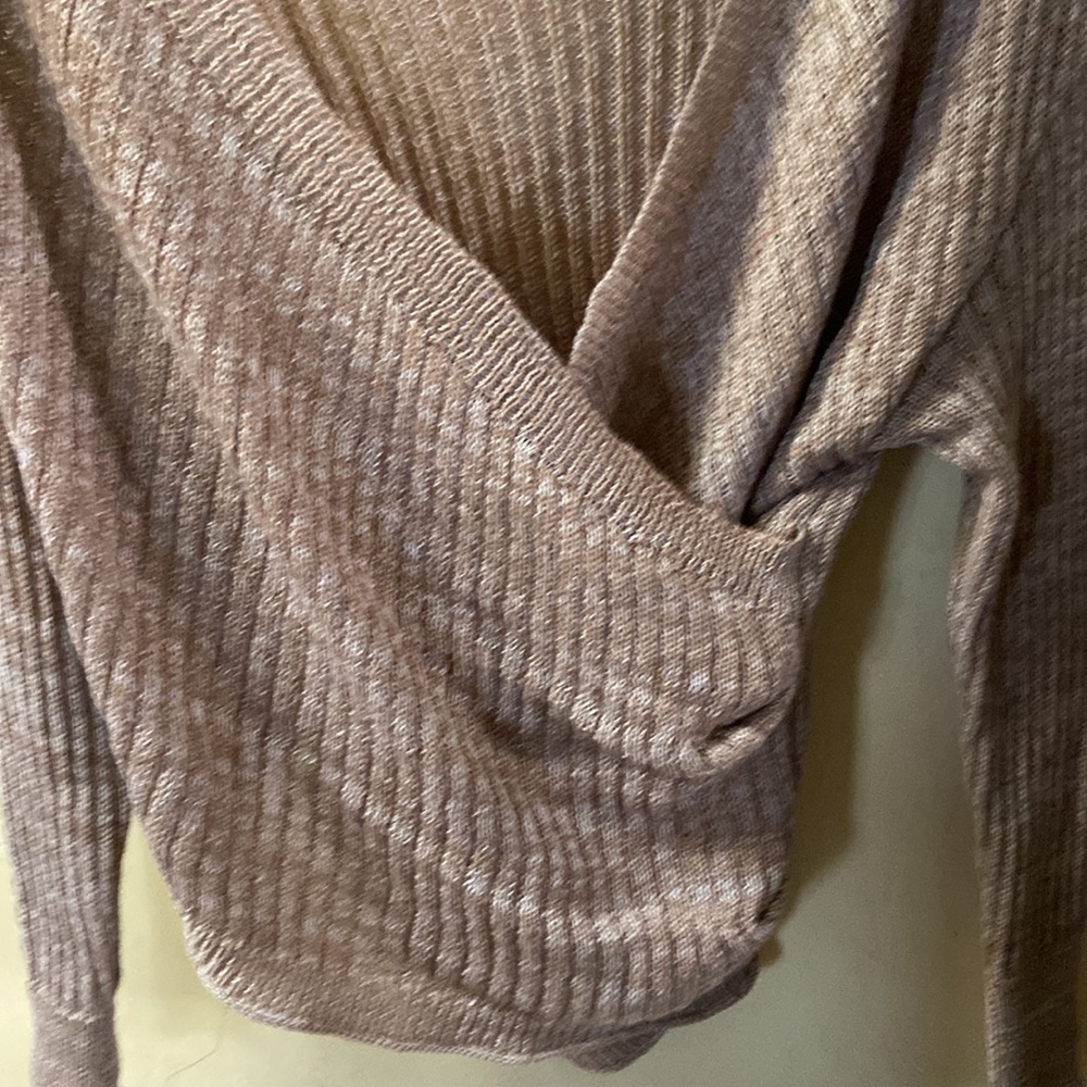 Sz S Miss Sparkling Light Brown Cross Front Soft Polyester Sweater Gathered Side - Picture 4 of 7
